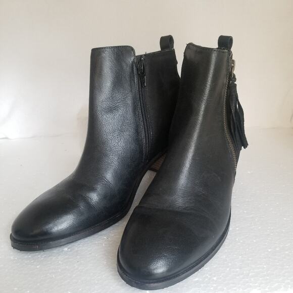 Crevo Boots Womens 10 black Autumn Tassel Leather Ankle Side Zip Block Heel - Picture 12 of 14